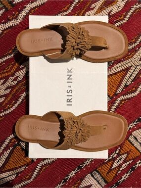 Women’s Tan Suede Floral Toe-Post Sandals